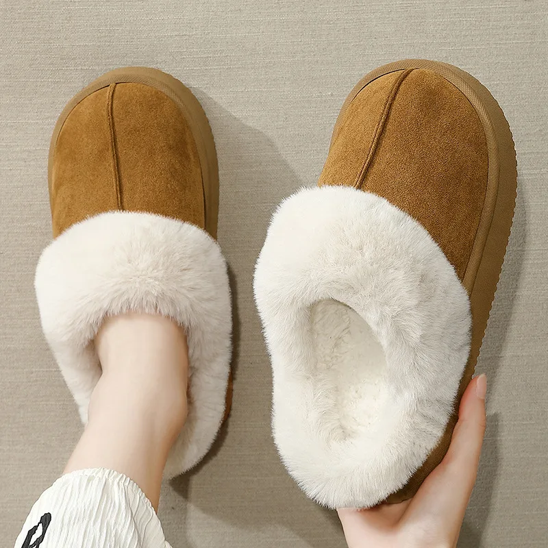 

Thick Bottom Slippers Winter Unisex Fleece Lined Indoor Outdoor Anti Slip Plush Couple Cotton Slippers Warm Thick Heel Slippers
