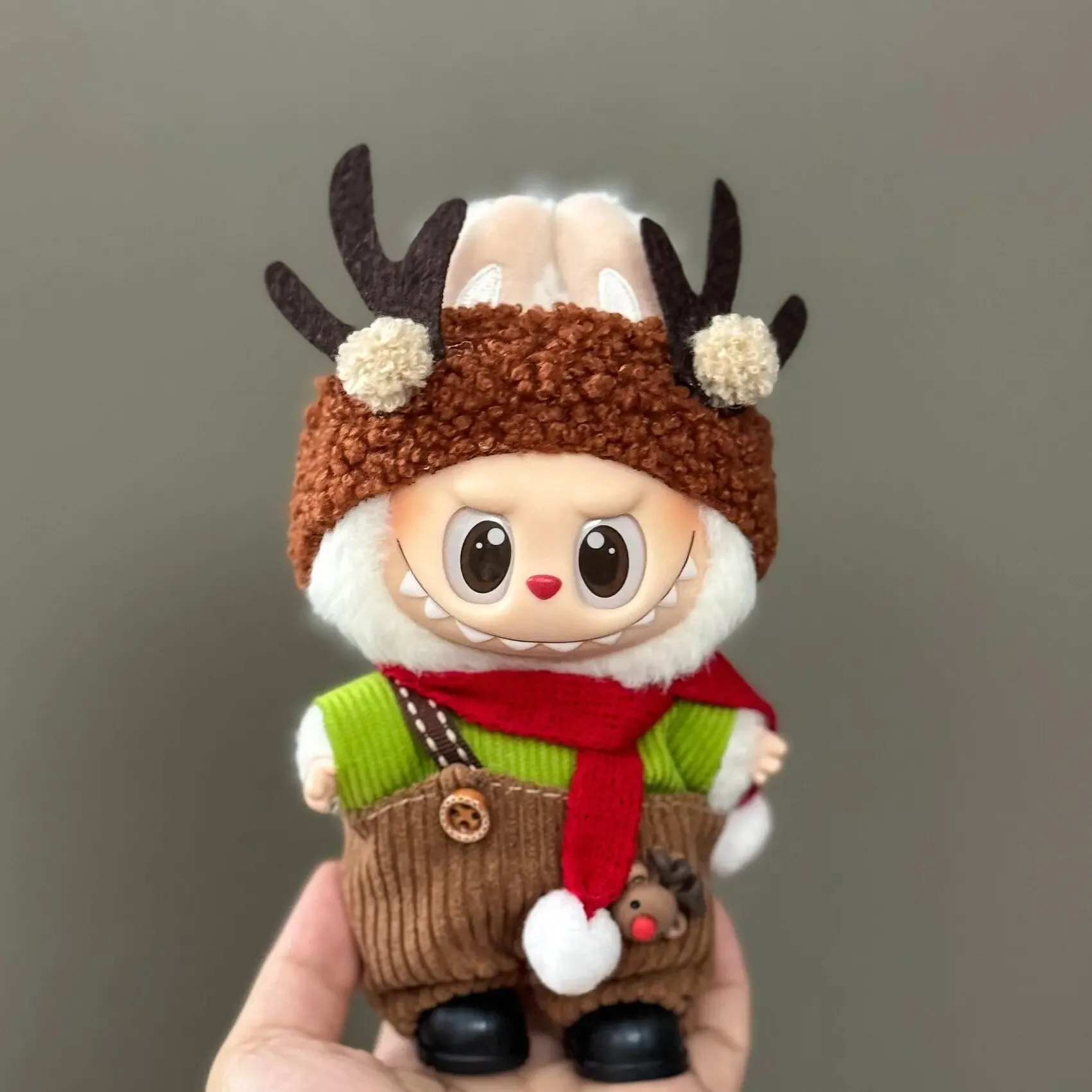 

Mini Plush 17cm Doll Clothes Outfit Accessories For Korea Kpop Labubu V1V2V3 Christmas onesie hat set Clothing