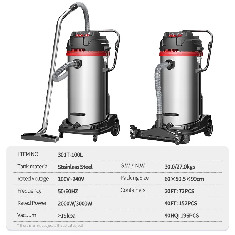 New Design Industrial Dry Wet Vacuum Cleaner 100L Vacuum Cleaner Commercial 3000W  Industrial Car Wash Vacuum Cleaner