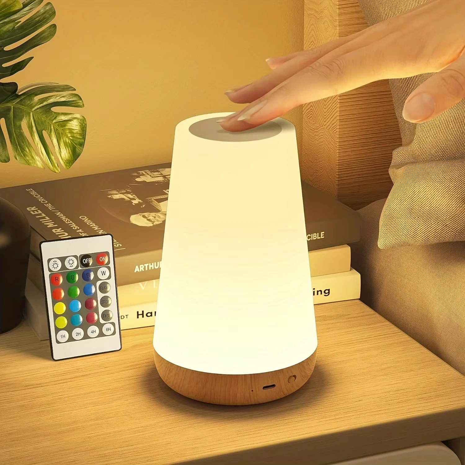 RGB Night Light Table Lamp 13-Color Changing Dimmable Bedside USB Rechargeable Portable Room Lighting with Remote for Bedroom