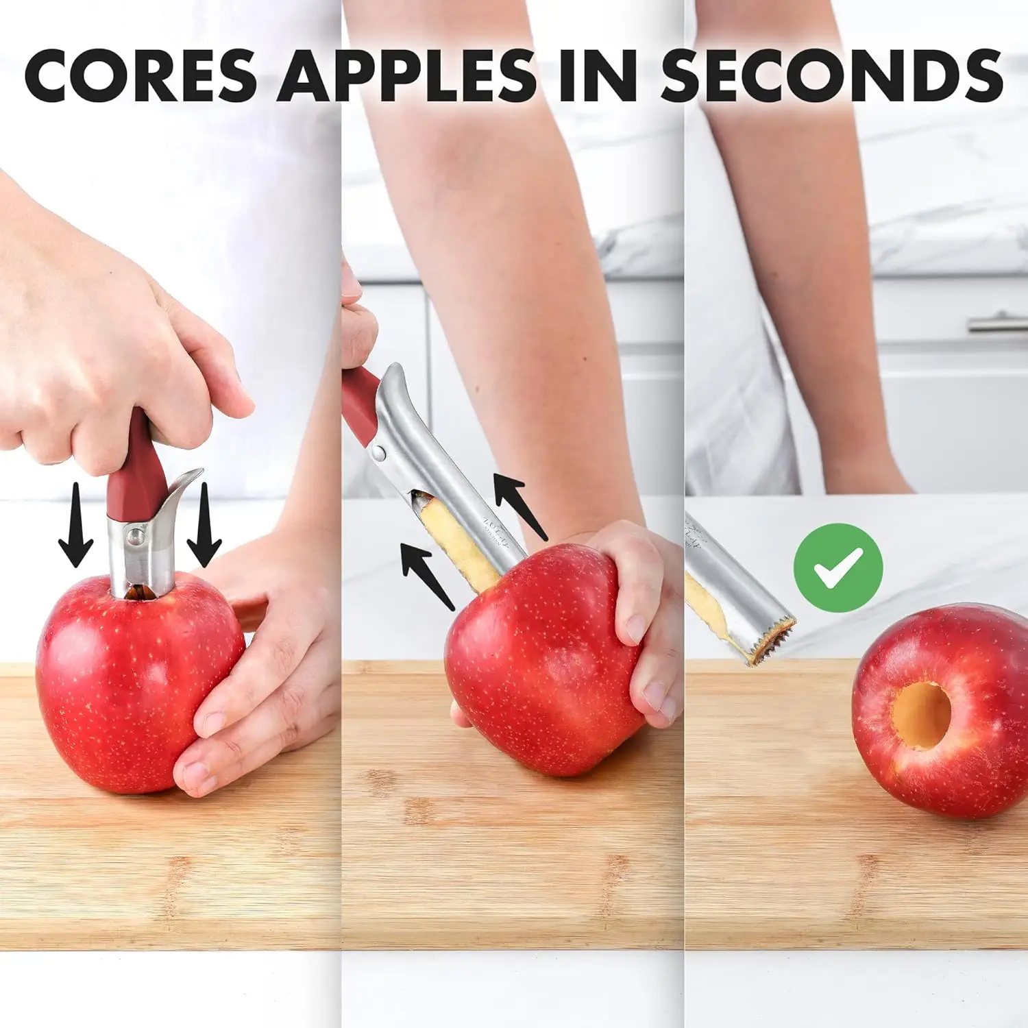 Premium Apple Corer Tool, Extra Sharp Stainless Steel, Serrated Blade for Convenient Coreing, Easy to Use and Clean, Durable Apple Corer for Baked Apples and More/2-Pack Black and Red
