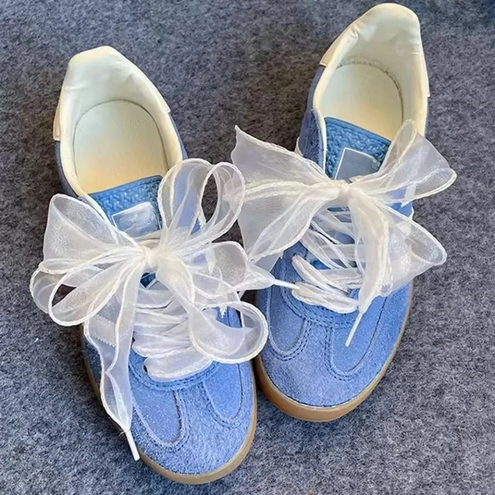 1Pair 100cm Organza Ribbon Flat Shoelaces, Bowknot Decor Replacement Laces for Sneakers Canvas Sports Boots