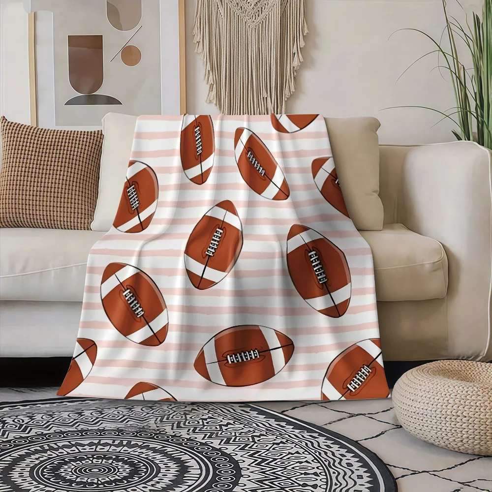 Striped Football Throw Blanket Brown And White Rugby Print Soft Cozy Wrap For Game Day Decor And Sporty Casual Home Accent