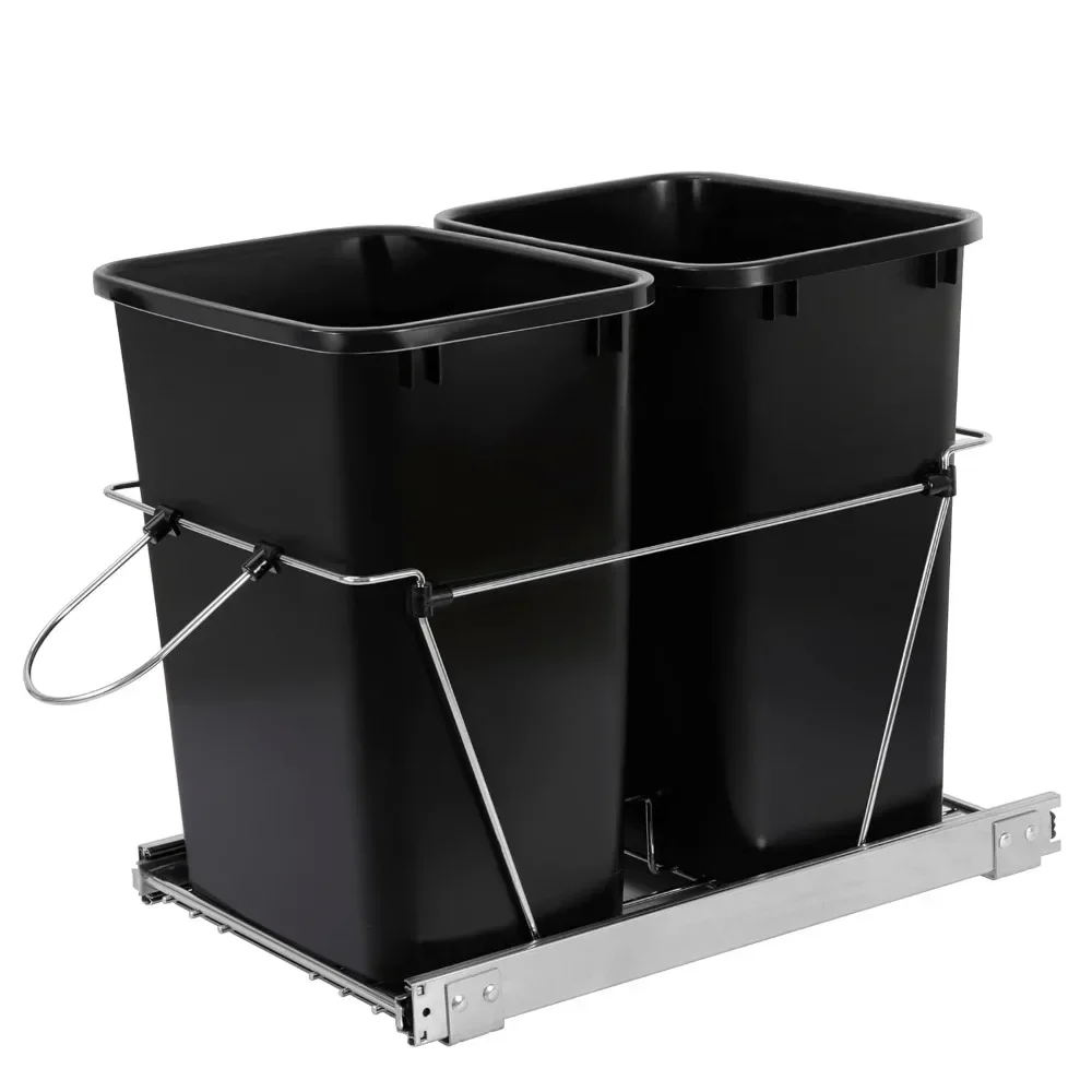 Double 35-Quart Pull Out Trash Can Under Cabinets Under Sink Garbage Sliding Waste Bin Container Recycling Bins