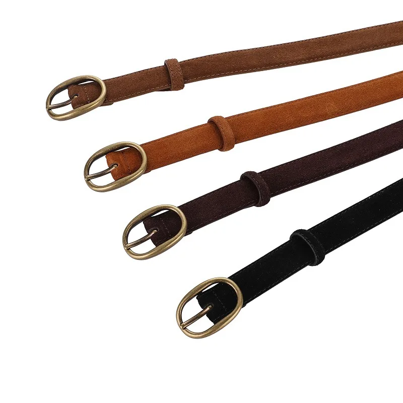 Suede Cowhide Leather Belt with Gold Buckle Women's Decorative Korean Style Belts Elastic Waistband for Dresses Jeans