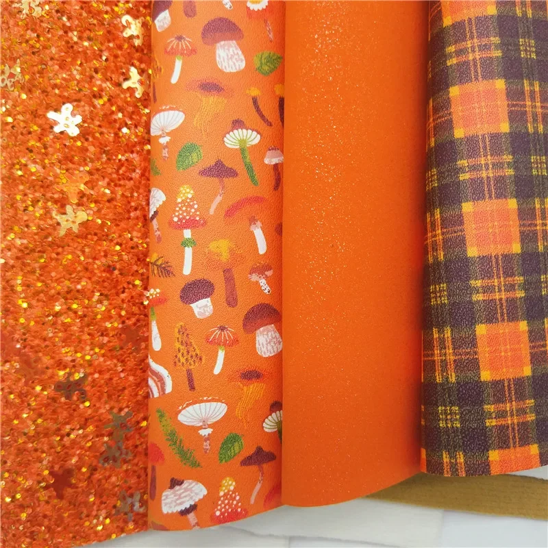 Christmas Gingerbread Glitter leather, Tartans Moshrooms Printed  Vinyl Faux Leather Sheets For Bows DIY 21x29CM Q339