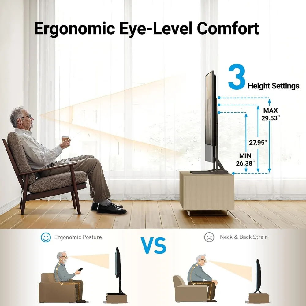 Supporto TV universale per schermi da 22-75 pollici, base regolabile in altezza con vetro temperato, supporta 110 libbre e VESA 800x600 mm