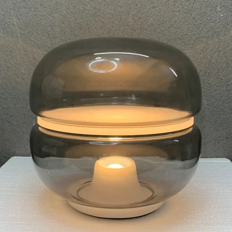 

Postmodern Floor Lamp Simple Smoky Grey Amber Glass Lampshade Luxury Designer Bedroom Bedside Table Lamp Art Bedside Night Light