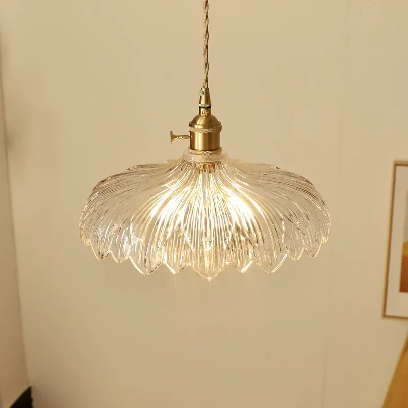 

Japanese Retro Brass Glass Chandelier Nordic Minimalist B & Bedroom Bar Balcony Entrance Restaurant Lamps