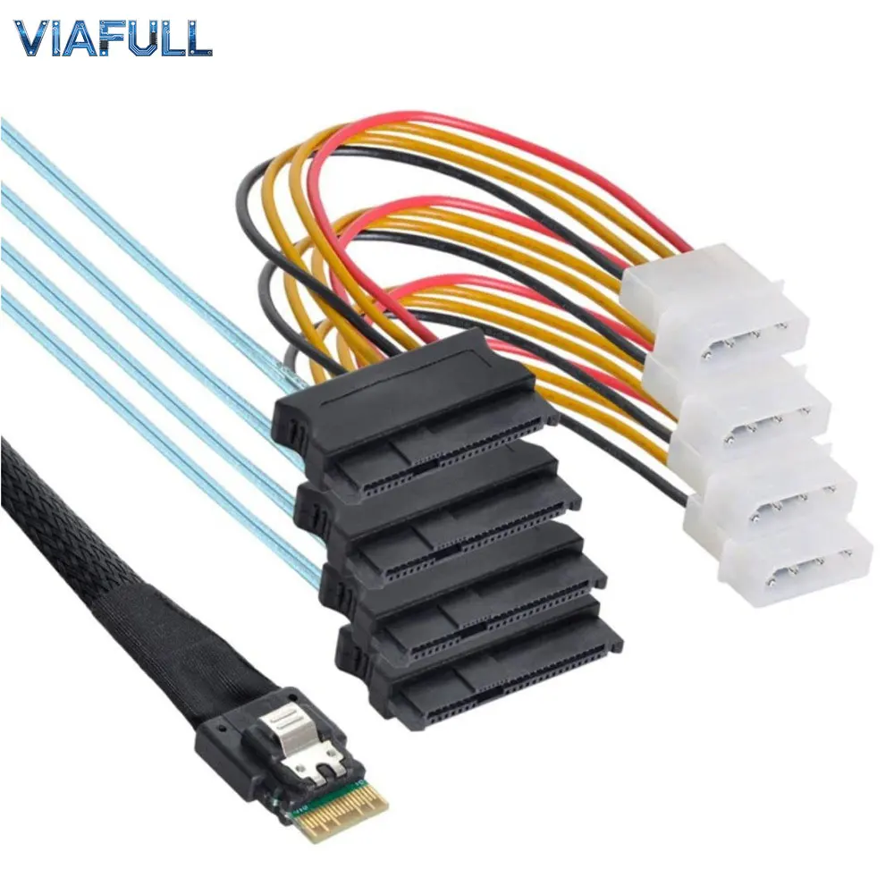 SlimSAS SFF-8654 4i to SFF-8482 Cable with Power, Mini SAS HD to SAS HDD Adapter, Copper High-Speed Server Data Cord 0.5M 1M