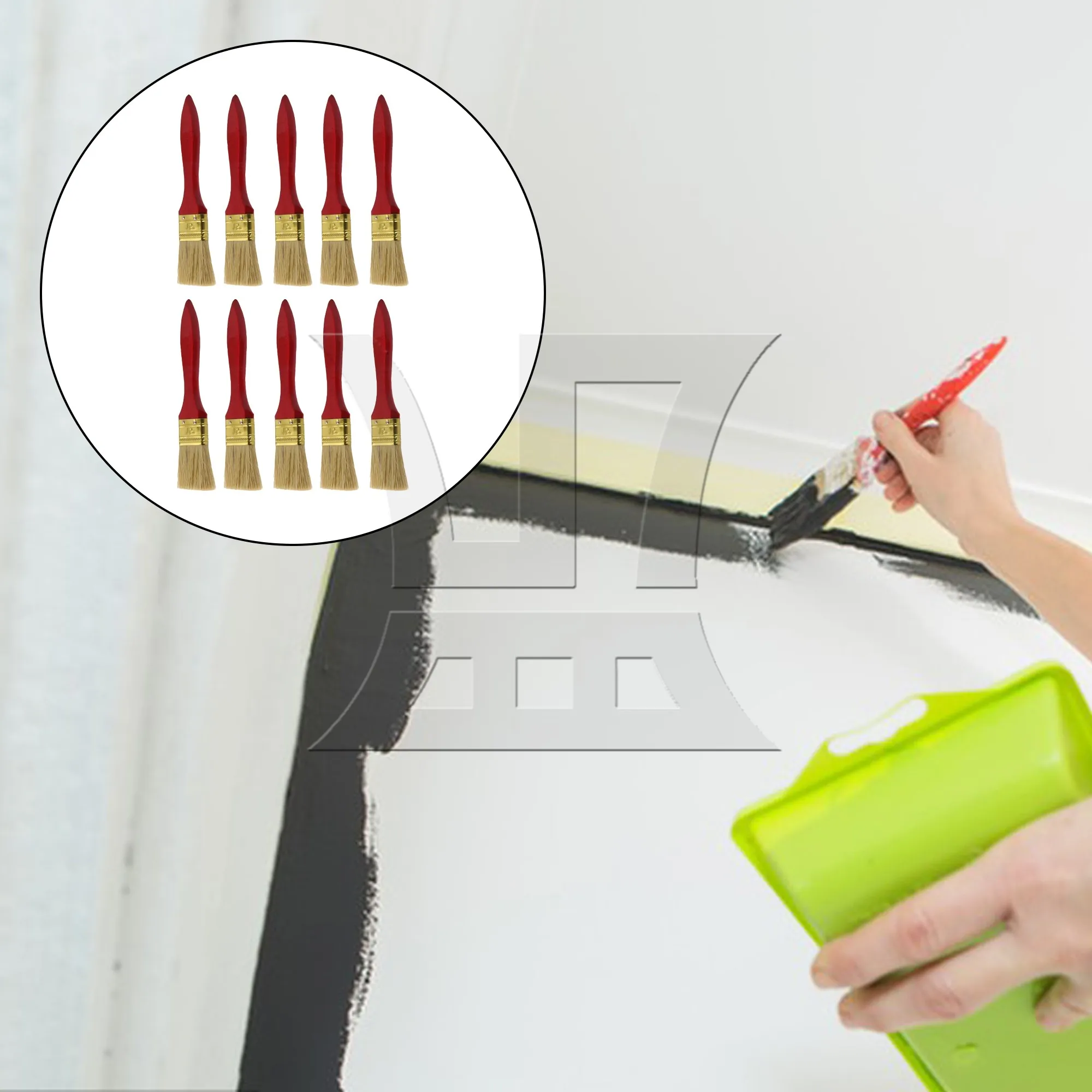 

10 Pcs Flat Paint Brush w/ Redwood Color Handle for Wall Decoration 1.5"