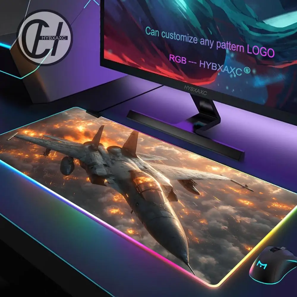 X ‌ Mousepad LED RGB XL Fighter ‌   Alas tikus gaming anti air multi-ukuran untuk pesawat terbang, alas gaming esports dengan lampu RGB yang menakjubkan