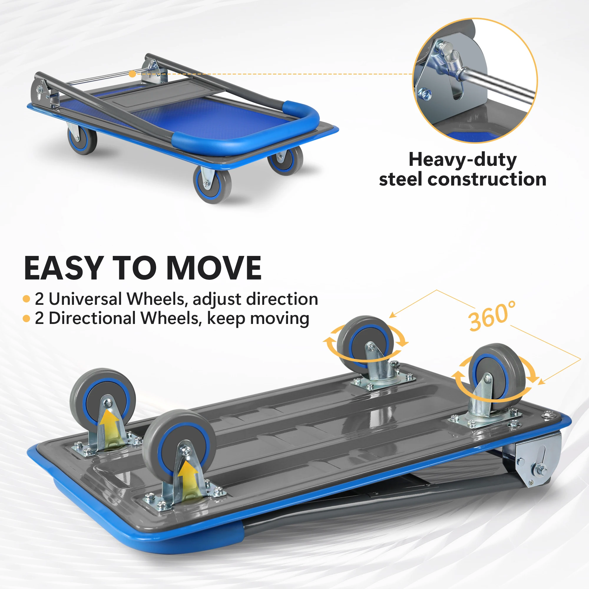 Carro de plataforma de Metal con ruedas, carrito de empuje plegable, 660 libras