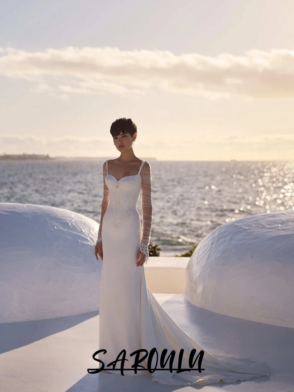 Vintage applicaties dunne bandjes trouwjurk elegante zeemeermin op maat gemaakte korset bruid dragen bestemming charmante lange bruidsjurk