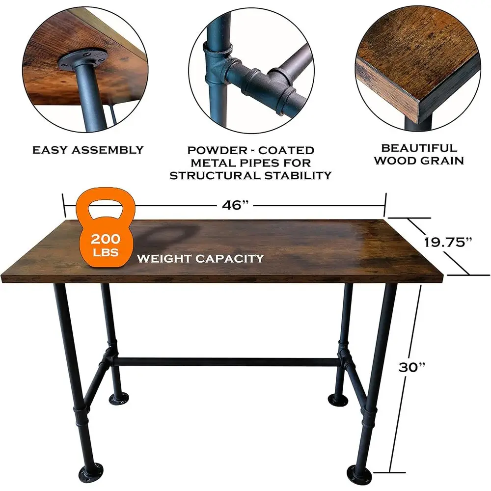 Home Office Rustic Industrial Pipe Desk, Modern Study Table for Computer Use
