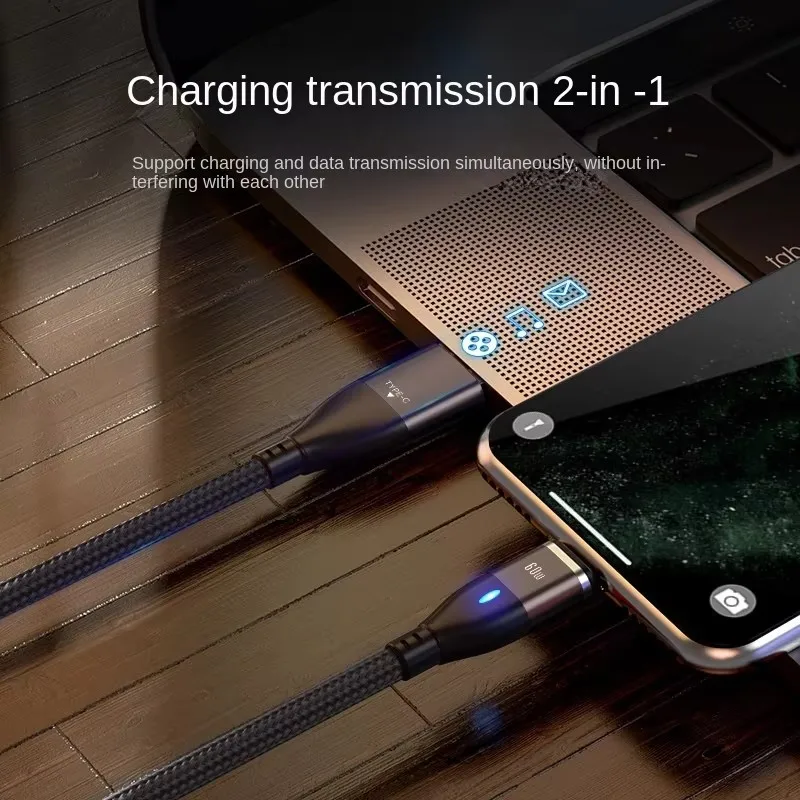 5 SZT. Kabel do ładowania i transmisji danych PD60W 6-w-1 z magnetycznym mocowaniem, szybkie ładowanie, podwójna końcówka Type-C USB-A do notebooków i telefonów komórkowych