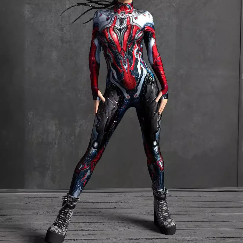 Women Cyber Armor 3D Printing Bodysuit Halloween Carnival Punk Cosplay Zentai Suit Festival Jumpsuit Party Morphsuit Rave Outfit view 2