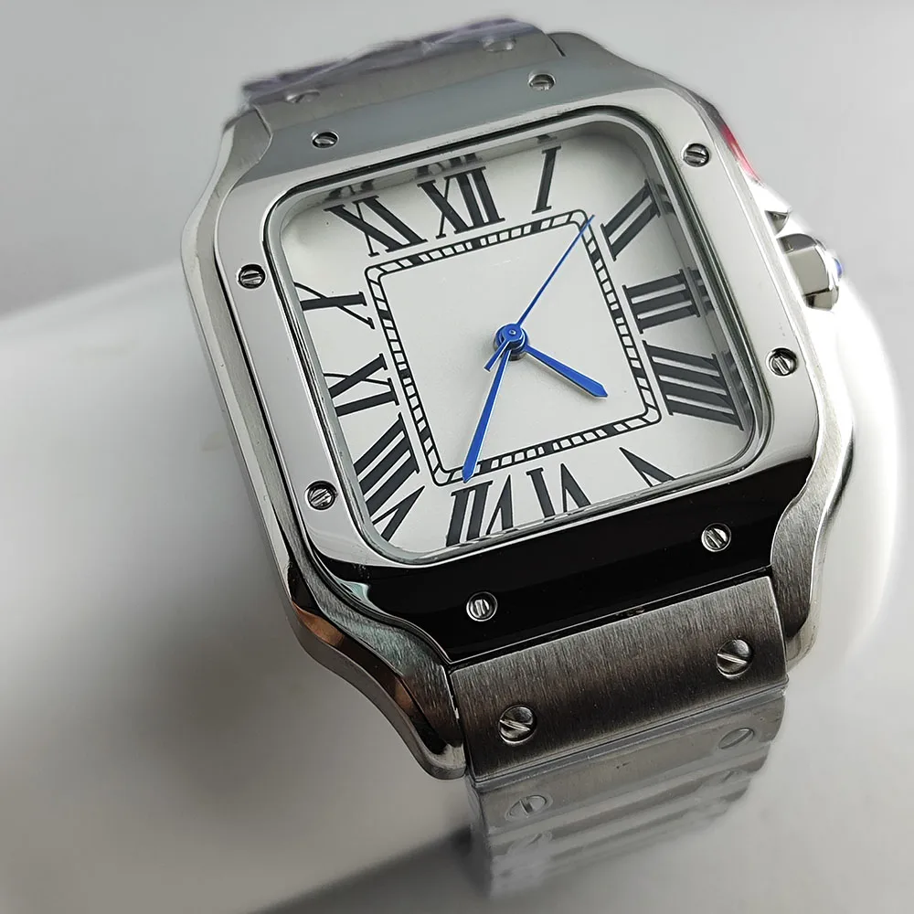 Orologio NH35 con cassa quadrata, orologio da uomo con fibbia pieghevole, quadrante romano S, orologio meccanico in acciaio inossidabile, adatto al movimento NH35