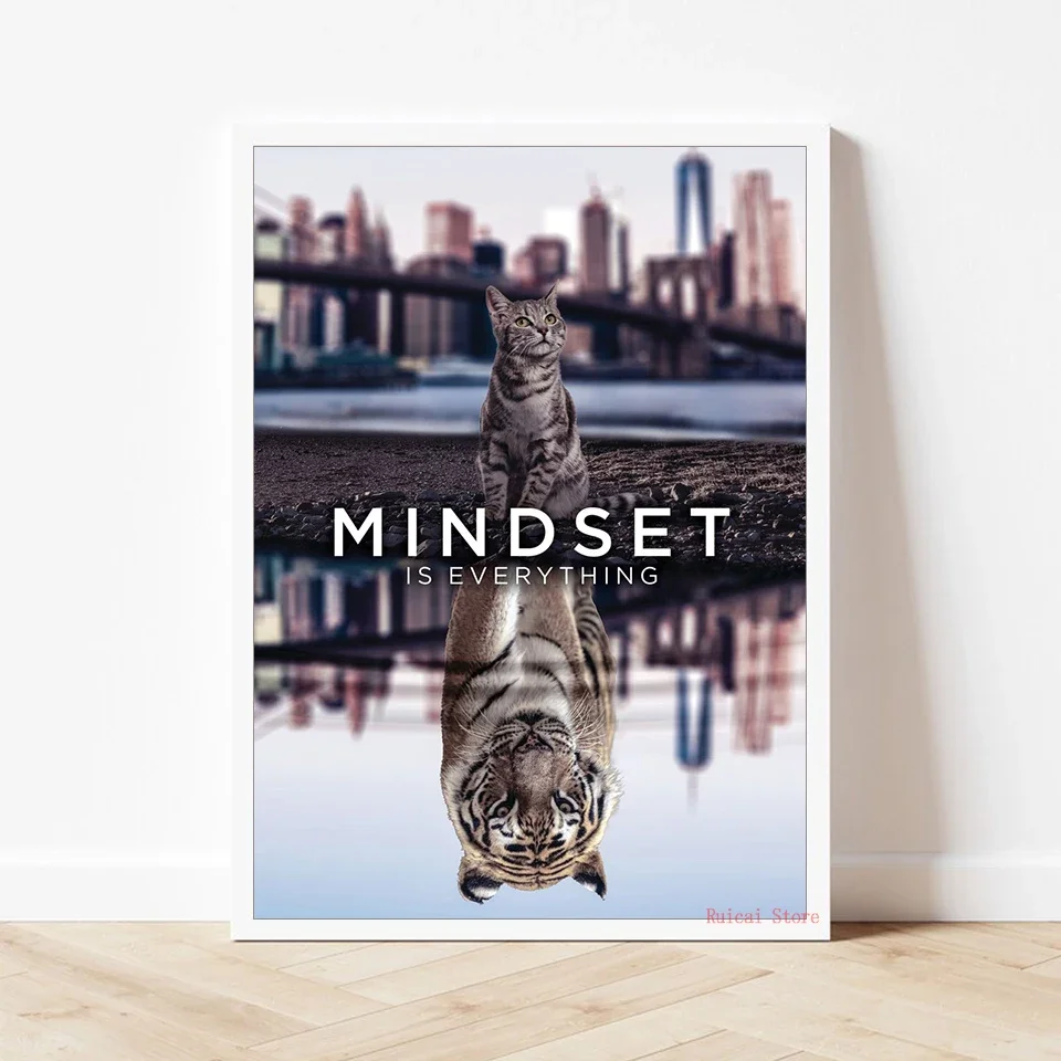 Mindset Is Everything Cat Inspirational Poster Wall Decor Canvas Art Print Picture For Home Decoration Painting Birthday Gift