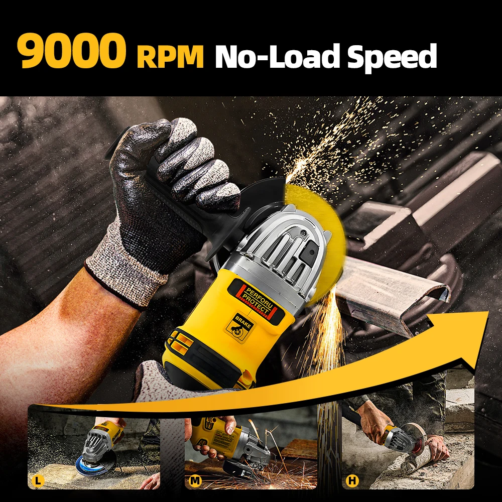 Dewalt 20V 배터리 DCG414 100MM 125MM 150MM 무브러시 앵글 그라인더 코드리스 절단기 금속 연마 광택 전력 공구