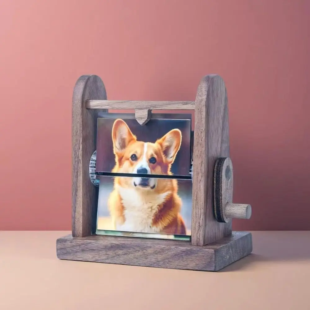 Hand Crank Rotation Photo Frame Creative Design Rotation Frame Hand Crank Photo Album Wood Material Desk Photo Book