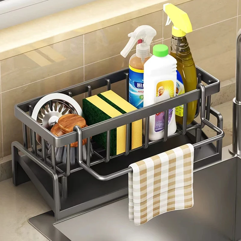 

Over Sink Drying Rack Rustproof Space Saving Kitchen Sink Organizer for Bathroom Black White Grey Quick Drain Dish Sponge Holder
