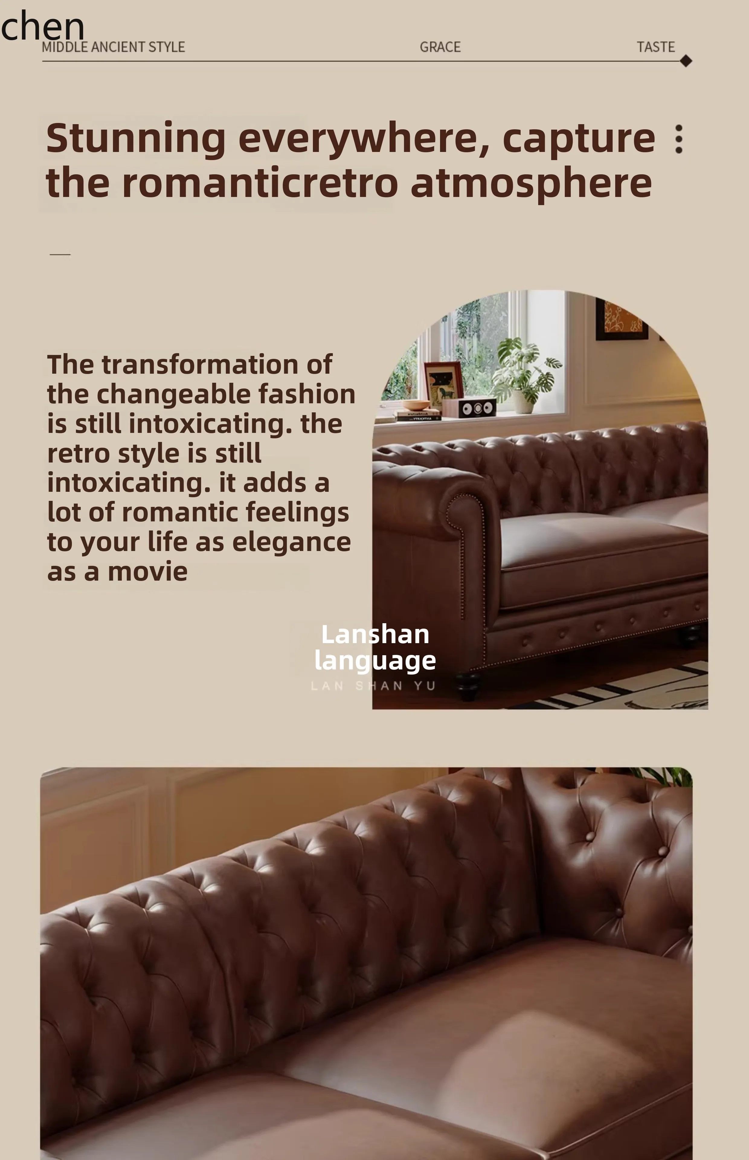 Zws. Retro style oil wax leather sofa light luxury medium and ancient style high-end living room pull-up sofa