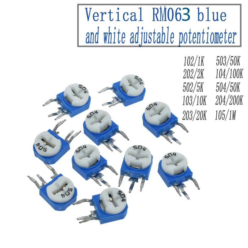 RM063 20pcs RM-063 100 200 500 1K 2K 5K 10K 20K 50K 100K 200K 500K 1M ohm Trimpot Trimmer Potentiometer variable resistor RM065