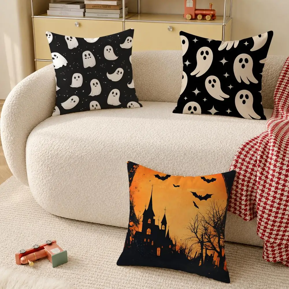 Funny Ghost Bat happy Halloween Cushion Cover Pillow Cover Decorative Throw Couch Home Decor for Living Room Sofa