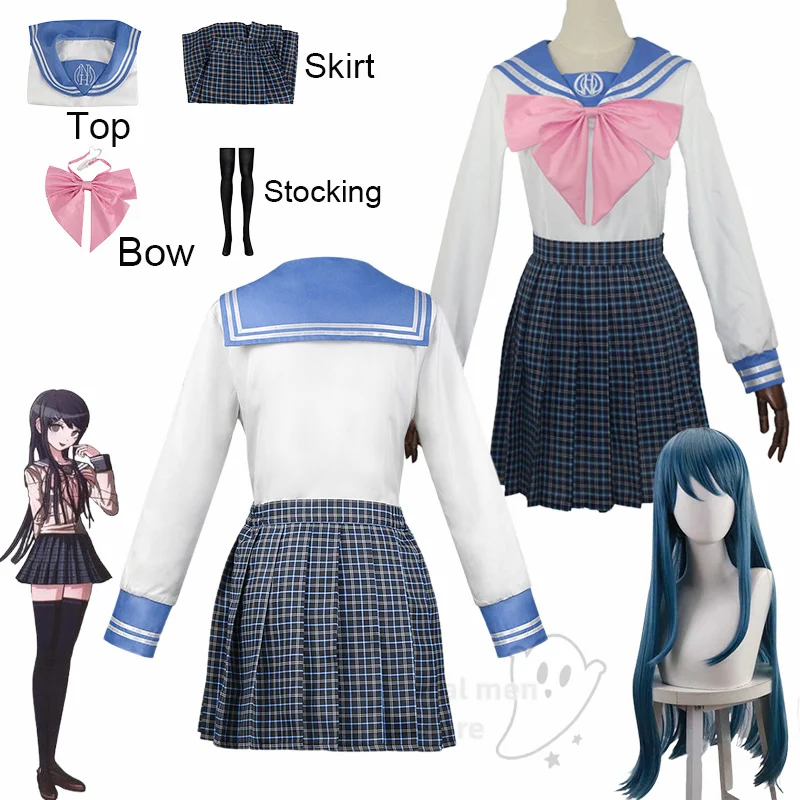 

Аниме Maizono Sayaka, униформа Danganronpa, карнавальный костюм, костюм моряка, парики, женская клетчатая юбка Jk, подарок на Хэллоуин и Рождество