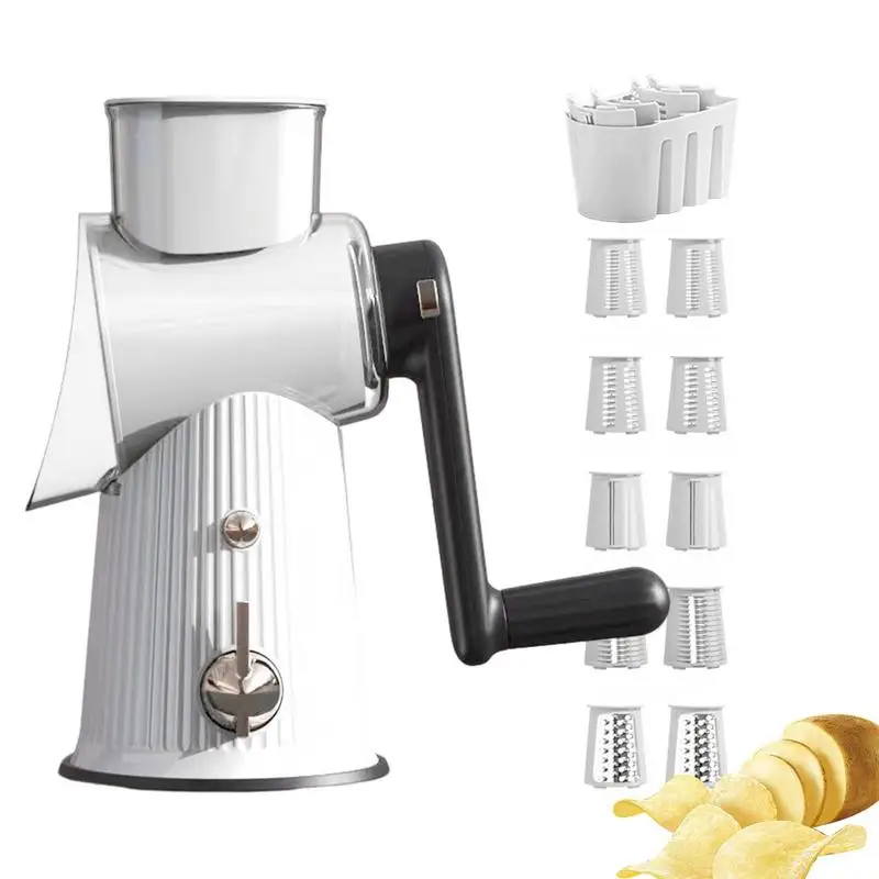 

5 In 1 Rotary Cheese Grater With Handle Manual Vegetable Graters Shredder Slicer Nuts Grinder With Strong Suction Base