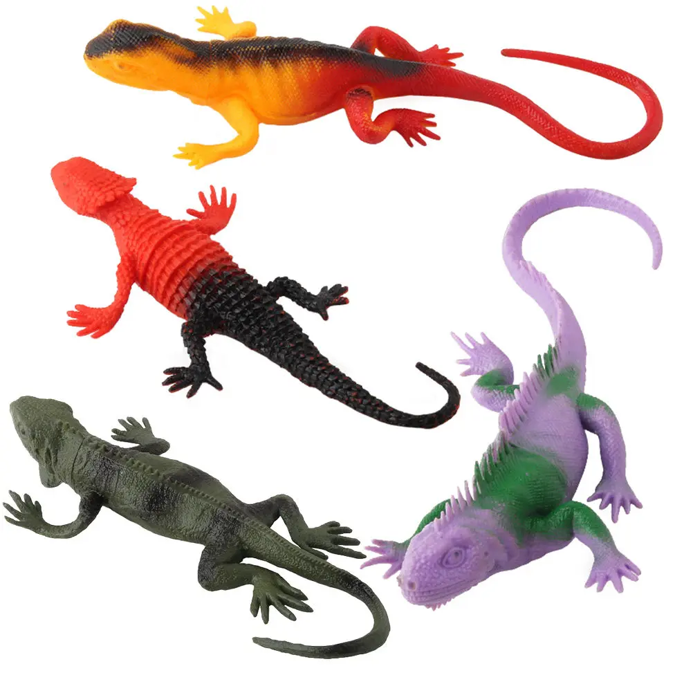 4Pcs Color Changing Anole Wild Animal Simulation Kids Educational Plaything Realistic Plastic Amphibian Reptile Decoration