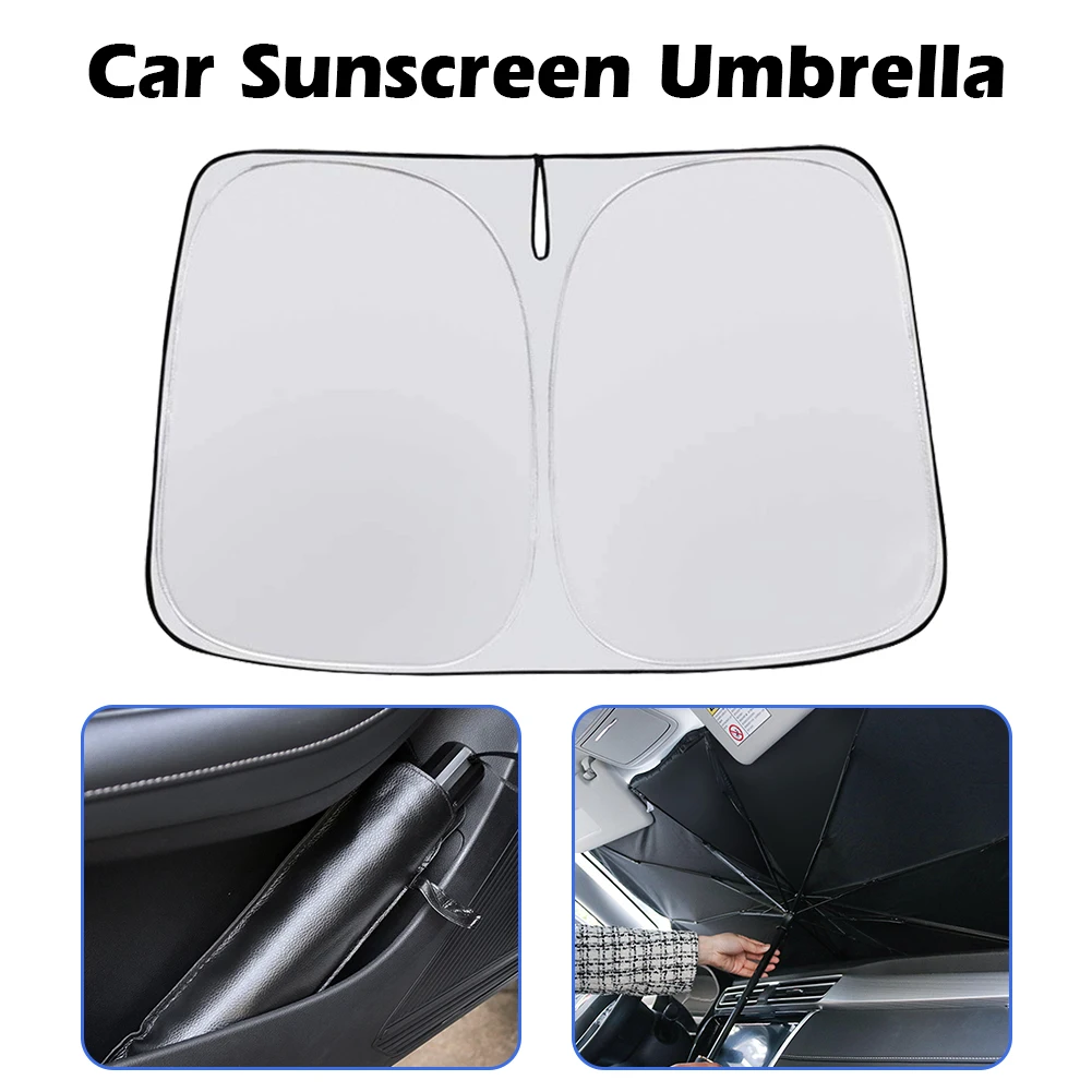 

UPF50 Car Front Sunshade Umbrella Windshield Foldable Sunshade Parasol Titanium Silver Cloth Car Window Sun Protection Interior