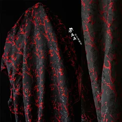 Black Red Embroidered Texture Jacquard Fabric Chinese Style High Quality Hanfu Qipao Retro Jacket Skirt DIY Designer Fabrics