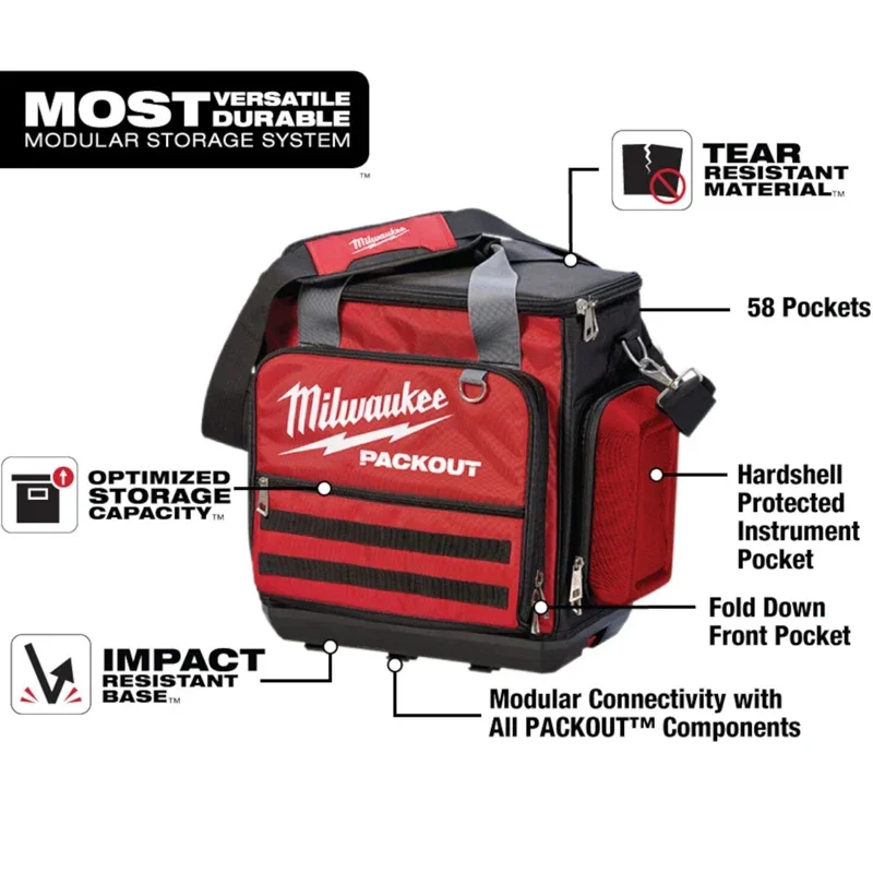 Milwaukee 48-22-8300 PACKOUT  Heavy Zipper Tear Resistance 58 Pockets Durable Impact Resistance Technical Tool Bag