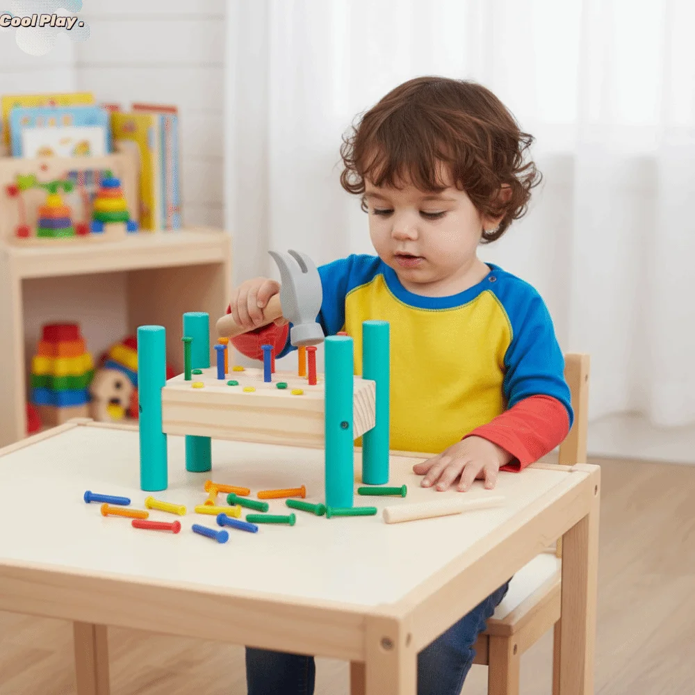 Montessori Klop Nagels Gereedschap Speelgoed Plastic Nagel Hout Dubbele Kanten Pegboard Speelgoed Kleurrijk Vroeg Leren Baby Hamer Hit Houten Speelgoed