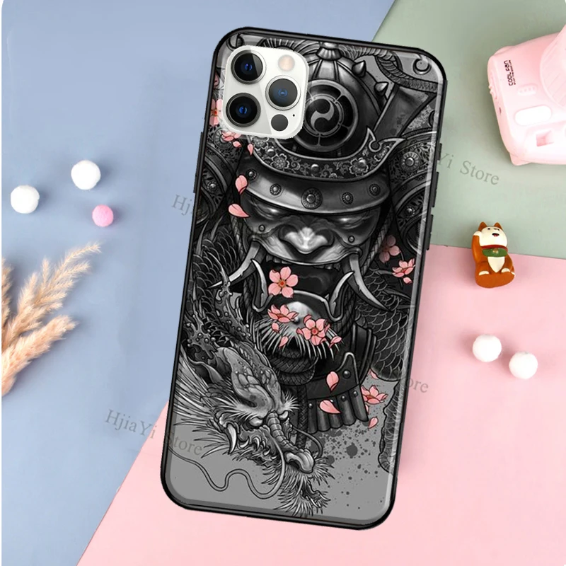 Samurai Japanese Warrior Mask Helmet Phone Case For Apple iPhone 13 12 11 Pro Max mini X XR XS Max 7 8 Plus SE 2020 Cover Coque