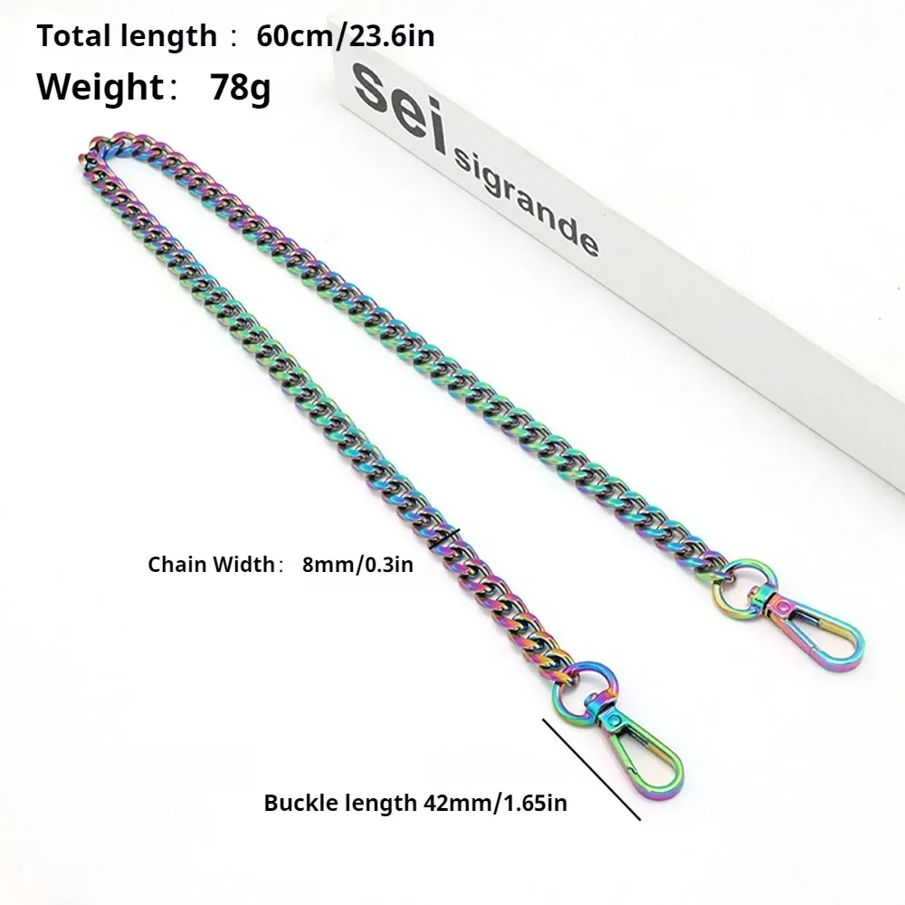 Rainbow Metal Bag Chains For Women Shoulder Bag Straps 60/100/120cm Handbag Chain Armpit Purse Chain Replacement Crossbody Chain