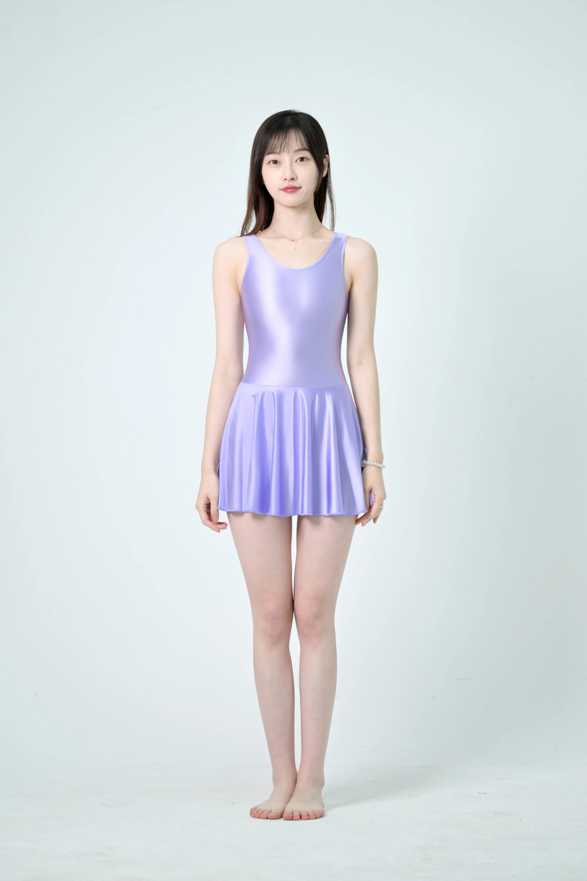 MJINM Women Dancewear Gossy Silky Oil Sleeveless One-piece Practice Tights Fitness Yoga Ballet Umbrella Dress Party Vest Skirts