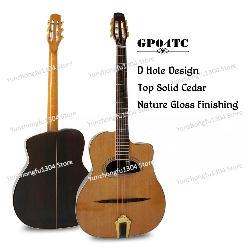 Acoustic Guitar Handmade Professionals Playable Gloss Finish D Hole Arch Top Steel String Gypsy Jazz Manouche