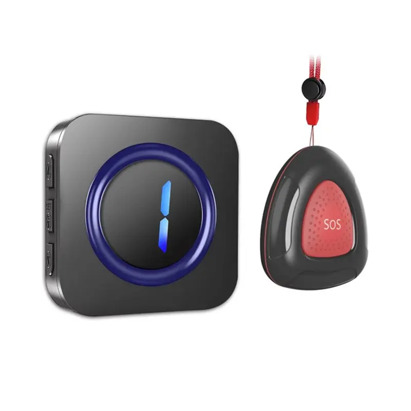 

FFYY-Wireless Caregiver Pager System Nurse Alert System With IP55 Waterproof SOS Button For Elderly Monitors EU Plug Black