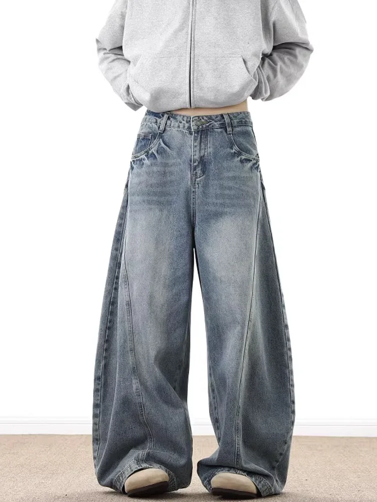American Retro Wide Leg Men's Jeans Loose CleanFit Design Sensation Small Straight Tube Pants Cotton Polyester Blend