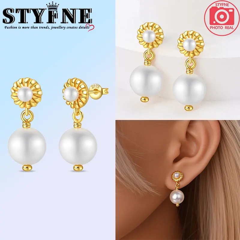 Travel Hobbies 925 Sterling Silver Golden Round Flower White Pearl Stud Earrings Women's  Jewelry For Everyday Wear Couple Style