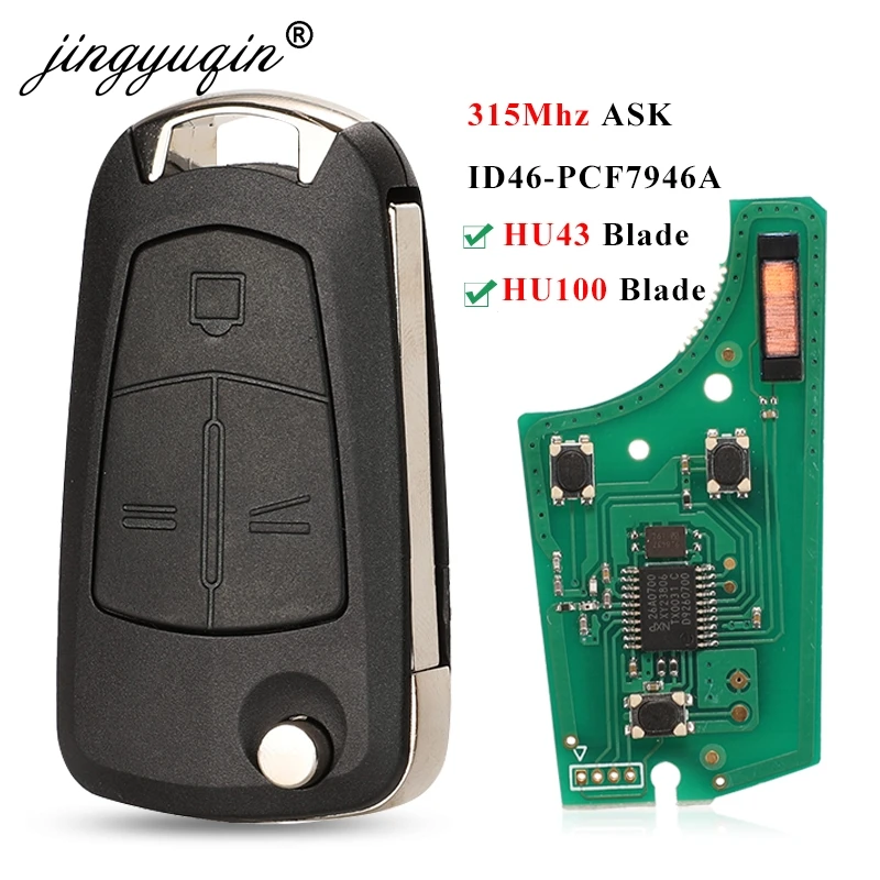 

jingyuqin Flip 3 Buttons Remote Key Fob ASK 315MHz PCF7946 for Vauxhall/Opel Vectra C, Signum 2003-2007 Uncut HU43/HU100