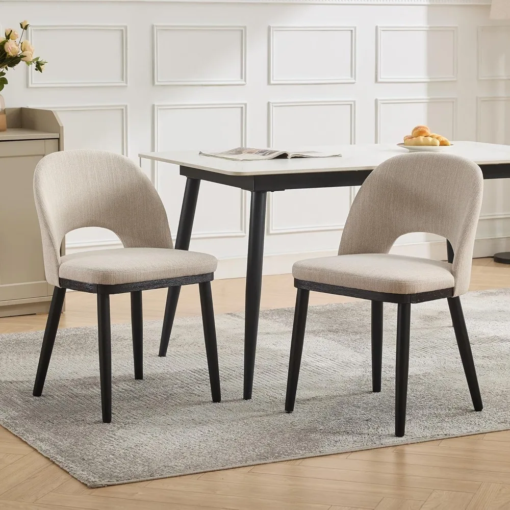 Pair of Modern Fabric Dining Chairs: Upholstered with Curved Backs and Wood Legs for Comfortable Seating