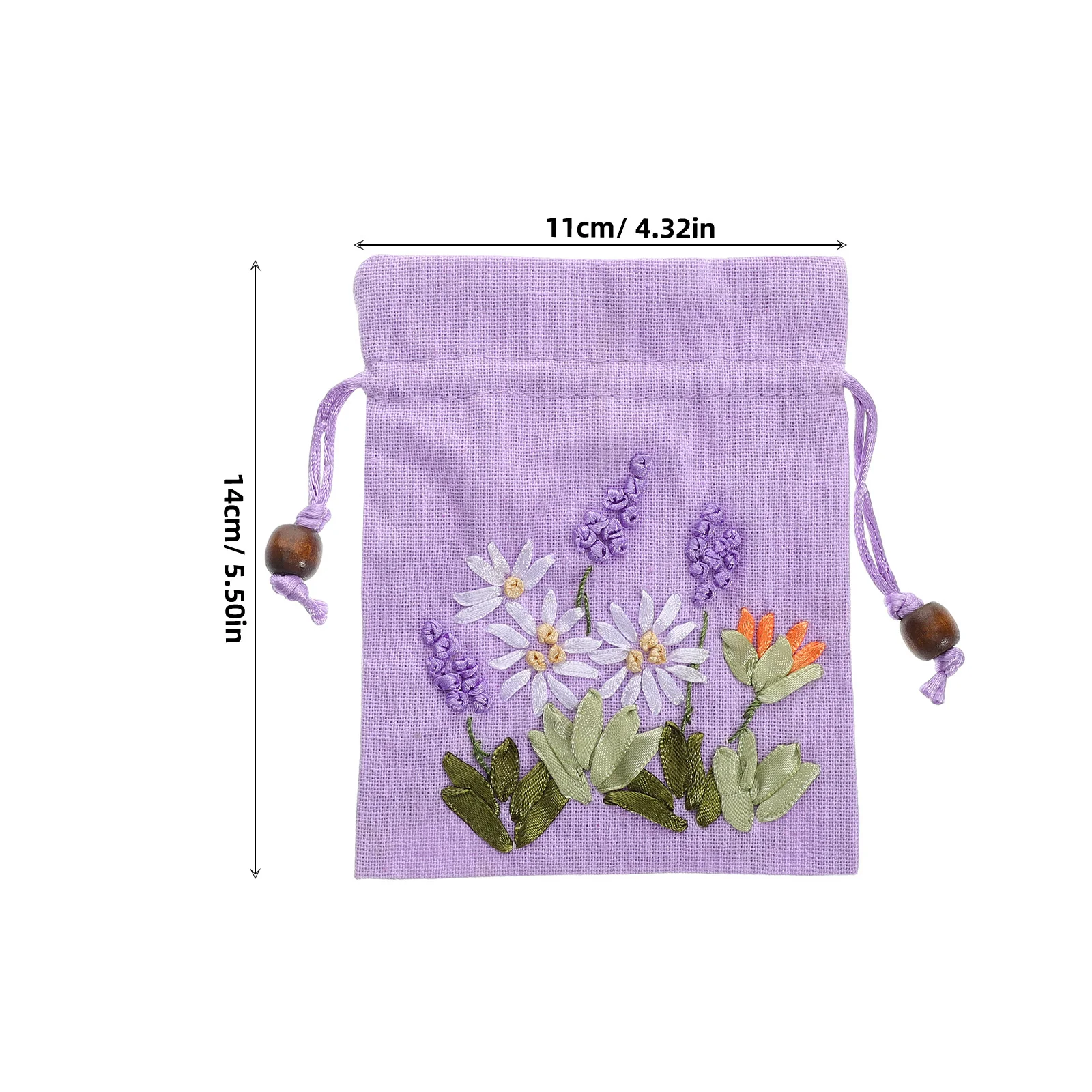 4 قطعة أكياس مجوهرات الكتان المطرزة الخزامى أكياس صغيرة الرباط الحقائب أنيقة الزخرفية الحاضر لصالح التعبئة والتغليف #4