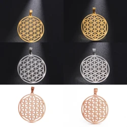 Flower of Life Hollow Round Charms Vintage Stainless Steel Pendants for Necklace Jewelry Making DIY Accessories Gifts Wholesale