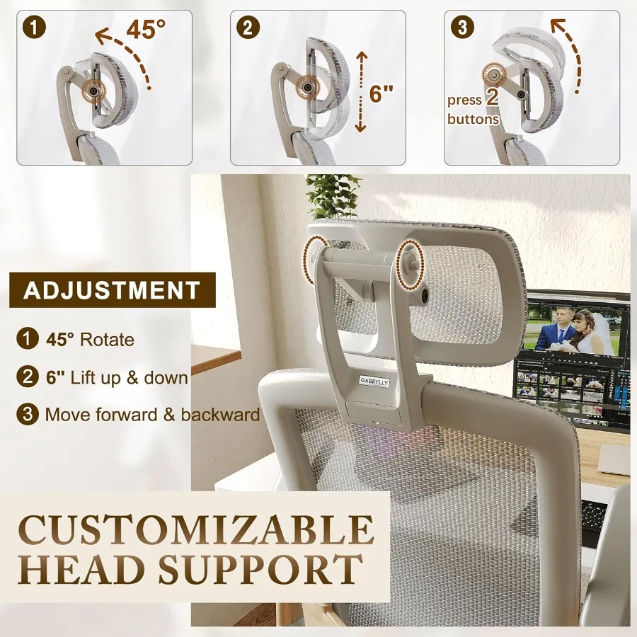 كرسي مكتب مريح عالي الظهر كرسي مكتب منزلي مع مسند رأس بأذرع قابلة للطي 90120 مائل ووسادة واسعة 400 رطل كرسي شبكي أبيض