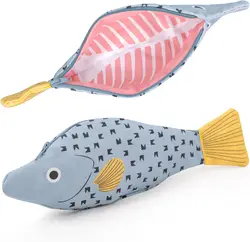 Fish Shape Novelty Pencil Case Fish Pen Bag Fish Coin Purse Funny Pencil Pouch with Simulated Fishbone Lining,Birthday Gift
