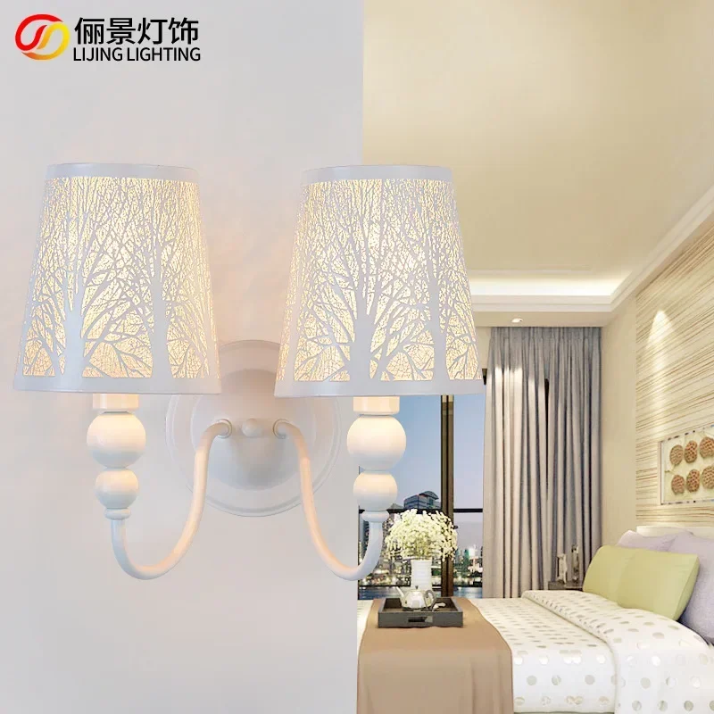 Simple European wall lamp bedside bedroom wall interior corridor staircase lamp modern hotel wrought iron double head wall lamp